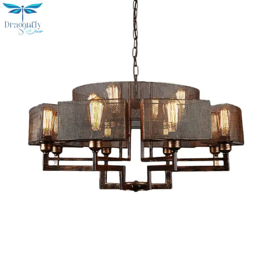 Rust Metallic Suspended Lighting Fixture 12-Light Chandelier