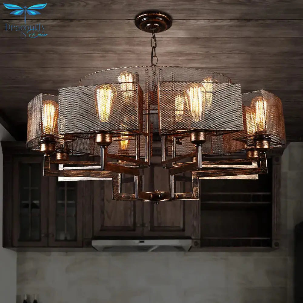 Rust Metallic Suspended Lighting Fixture 12-Light Chandelier
