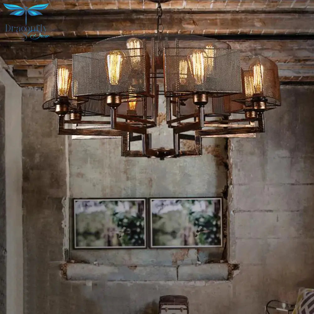 Rust Metallic Suspended Lighting Fixture 12-Light Chandelier