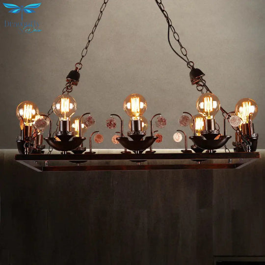 Rust Rectangular Pendant Chandelier Industrial Metal 10 - Head Bedroom Hanging Ceiling Light