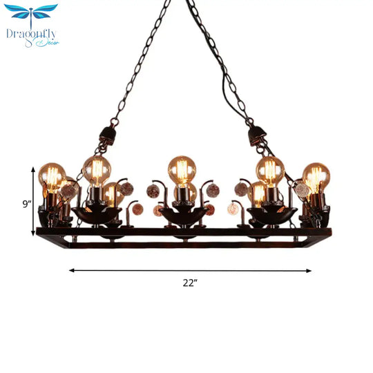 Rust Rectangular Pendant Chandelier Industrial Metal 10 - Head Bedroom Hanging Ceiling Light