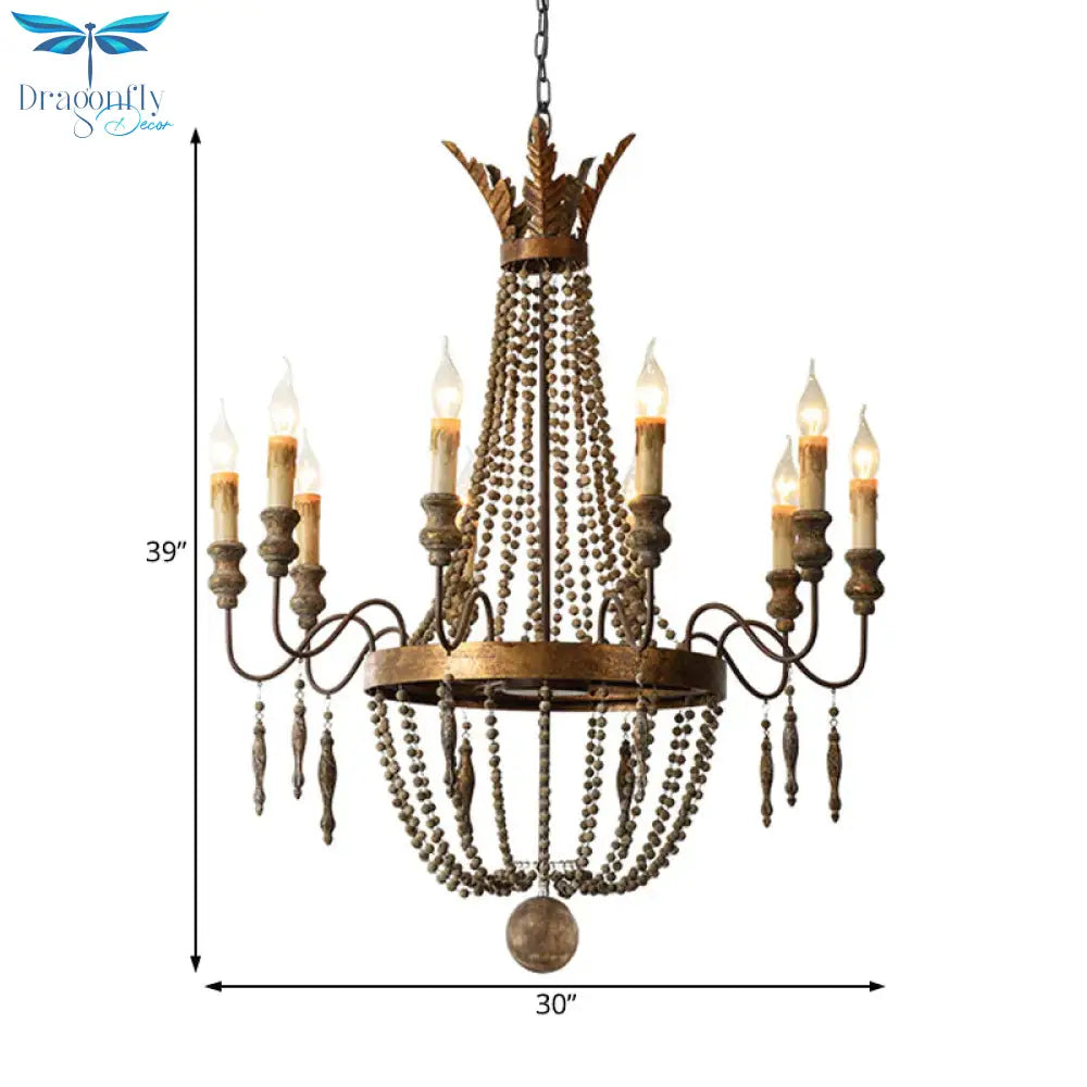Rust Spur Empire Chandelier Traditional Metal 8/10 Bulbs Pendant Light Fixture For Living Room