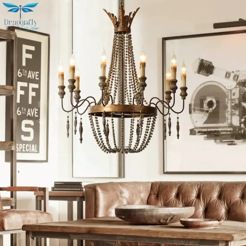 Rust Spur Empire Chandelier Traditional Metal 8/10 Bulbs Pendant Light Fixture For Living Room