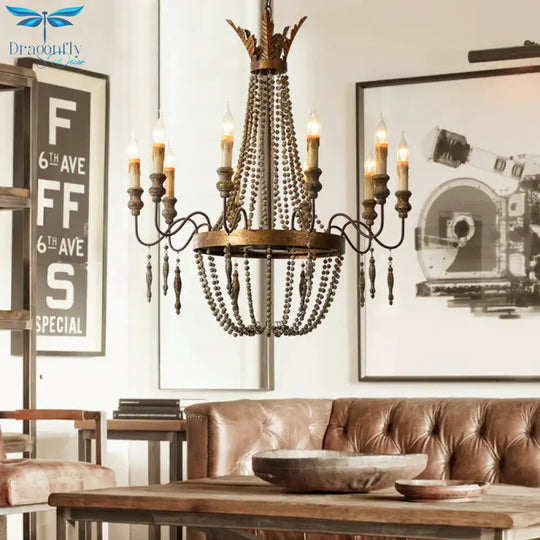 Rust Spur Empire Chandelier Traditional Metal 8/10 Bulbs Pendant Light Fixture For Living Room