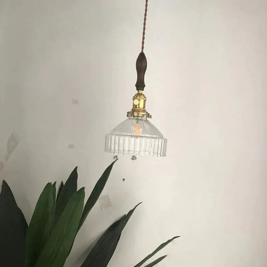 Rustic Barn Shade Pendant Lamp 1 - Light Clear Ribbed Glass Ceiling Suspension Light Black