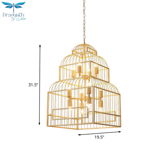 Rustic Black/Wood Exposed Bulb Living Room Hanging Ceiling Fixture With Cage
