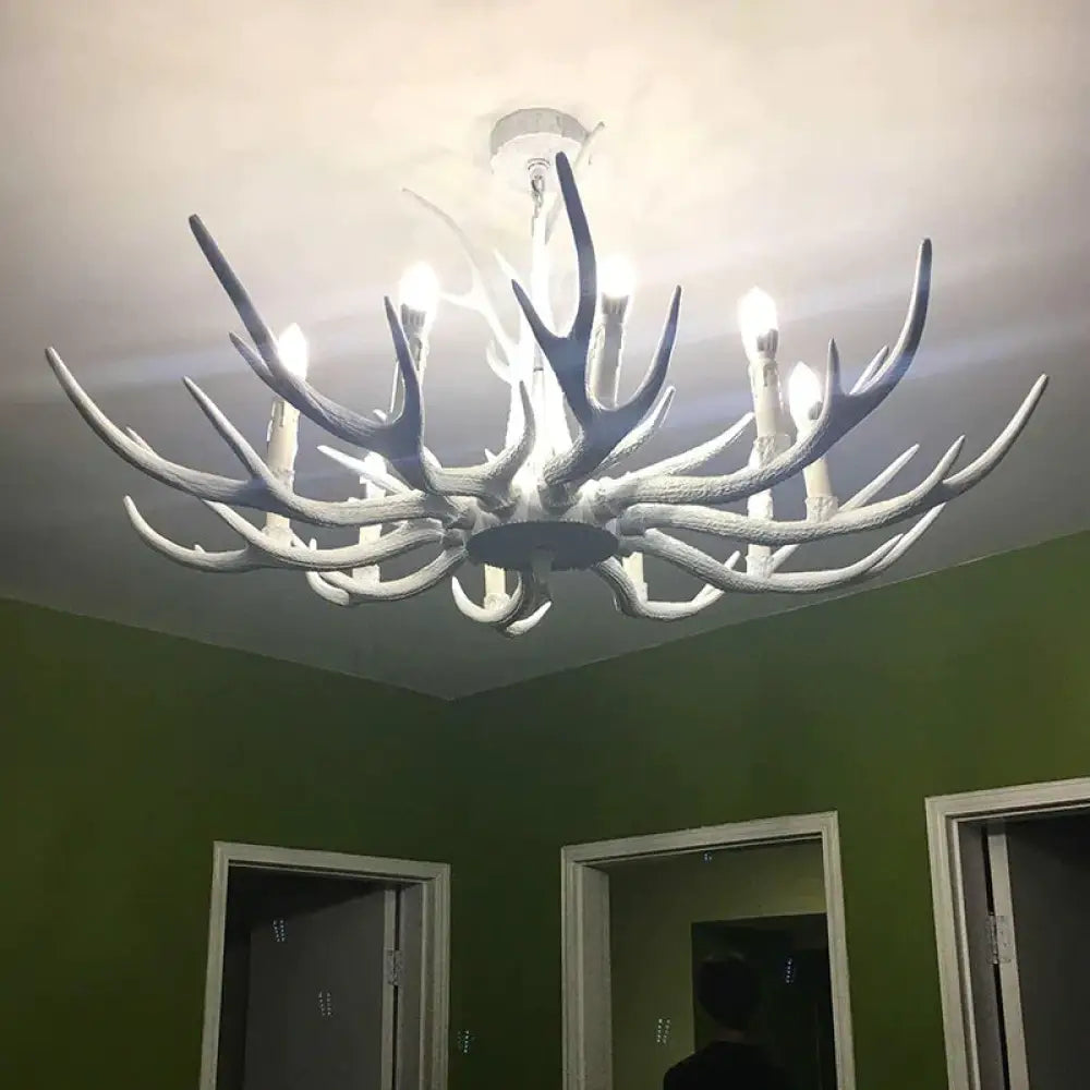 Rustic Candle Hanging Pendant 4/6/8 - Light Resin Ceiling Chandelier In White For Bedroom 10 /