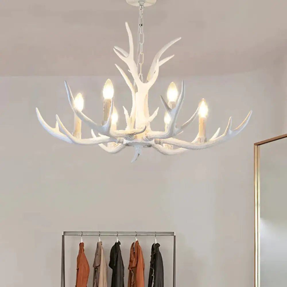 Rustic Candle Hanging Pendant 4/6/8 - Light Resin Ceiling Chandelier In White For Bedroom 6 /