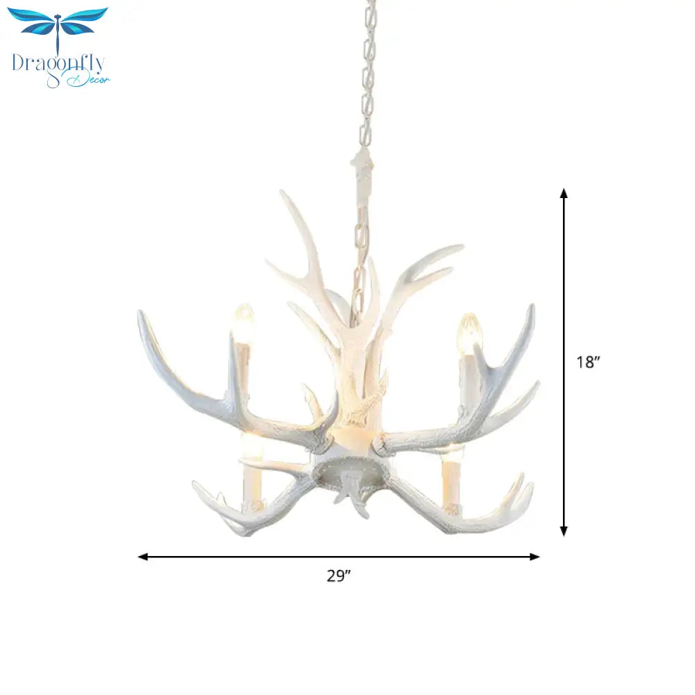 Rustic Candle Hanging Pendant 4/6/8 - Light Resin Ceiling Chandelier In White For Bedroom