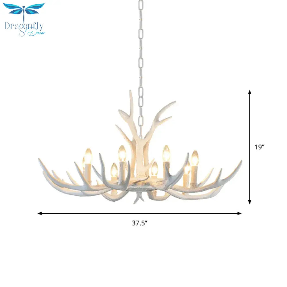 Rustic Candle Hanging Pendant 4/6/8 - Light Resin Ceiling Chandelier In White For Bedroom