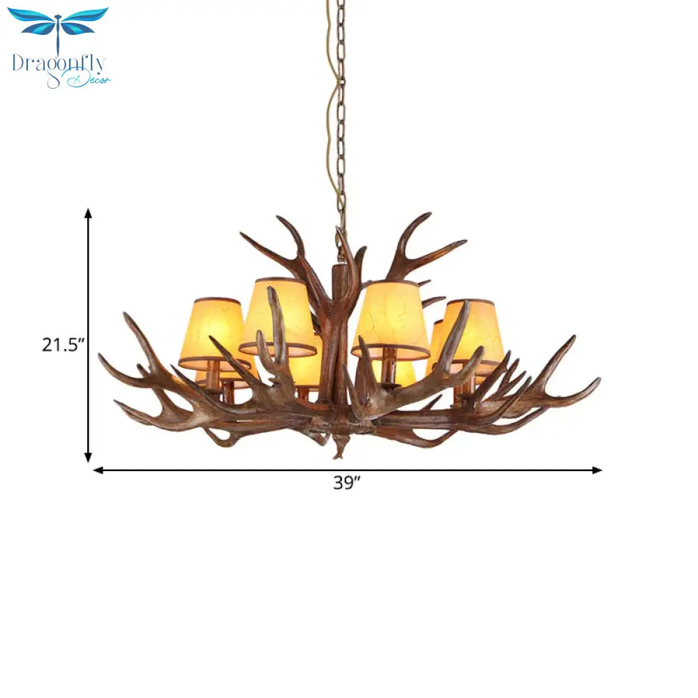 Rustic Cone Hanging Pendant 4/6/8 - Light Resin Ceiling Chandelier In Brown For Living Room