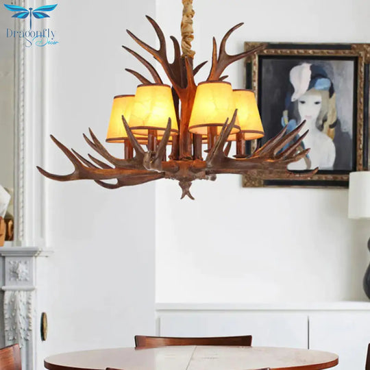 Rustic Cone Hanging Pendant 4/6/8 - Light Resin Ceiling Chandelier In Brown For Living Room