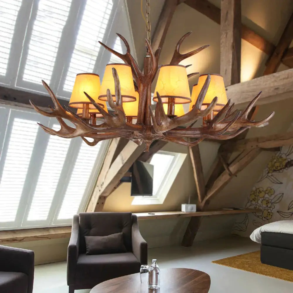 Rustic Cone Hanging Pendant 4/6/8 - Light Resin Ceiling Chandelier In Brown For Living Room 8 /