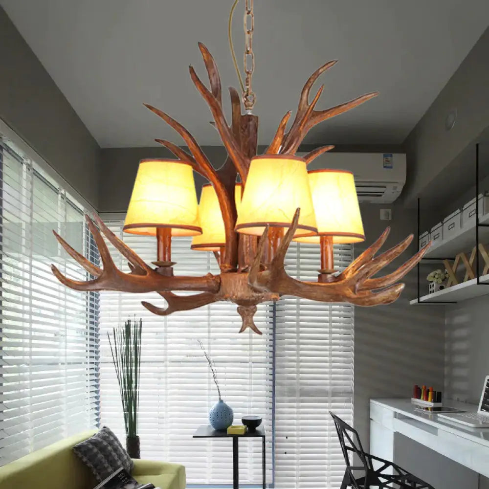 Rustic Cone Hanging Pendant 4/6/8 - Light Resin Ceiling Chandelier In Brown For Living Room 4 /