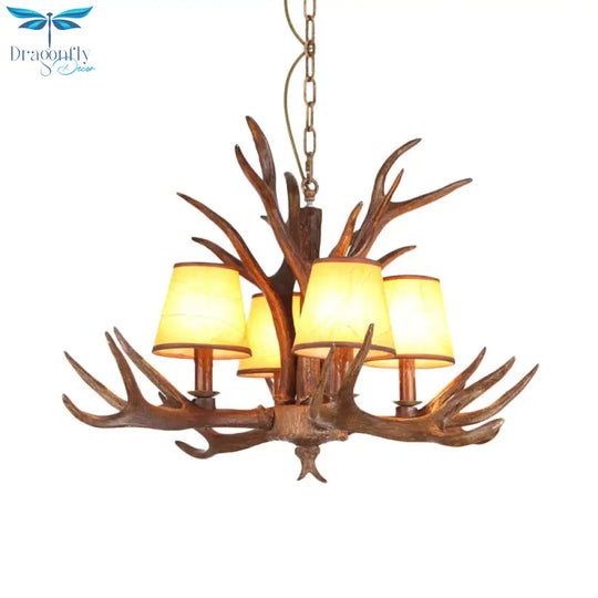 Rustic Cone Hanging Pendant 4/6/8 - Light Resin Ceiling Chandelier In Brown For Living Room