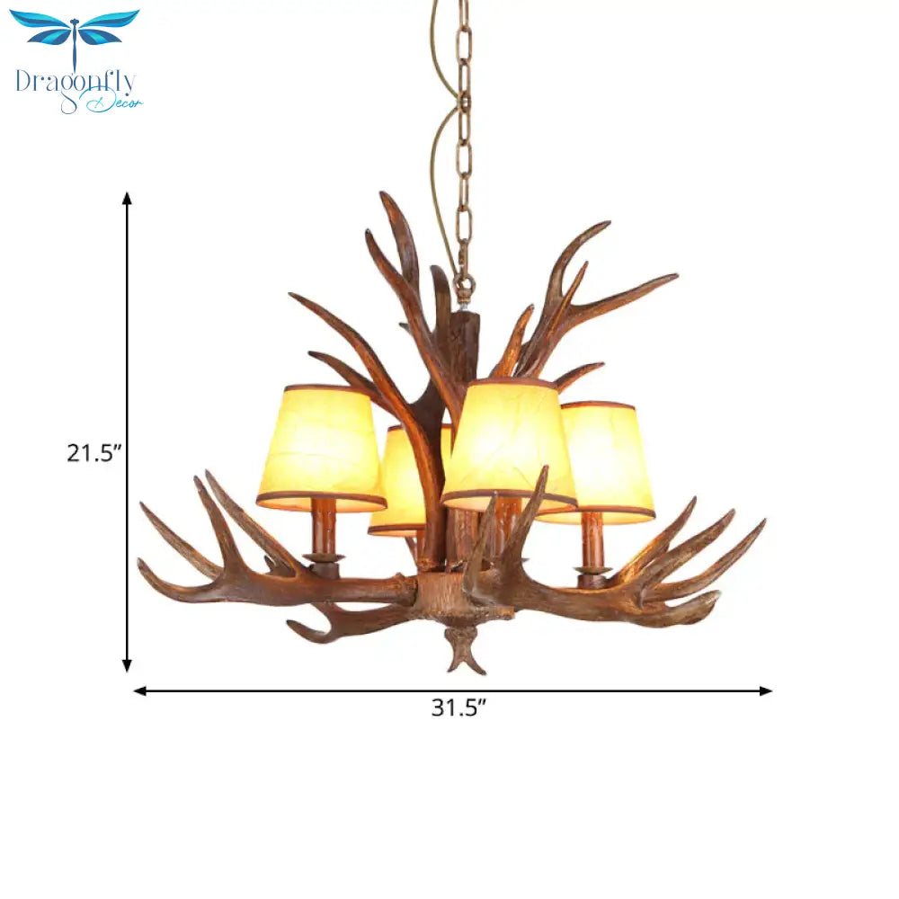 Rustic Cone Hanging Pendant 4/6/8 - Light Resin Ceiling Chandelier In Brown For Living Room
