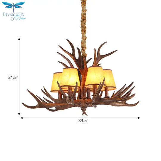 Rustic Cone Hanging Pendant 4/6/8 - Light Resin Ceiling Chandelier In Brown For Living Room