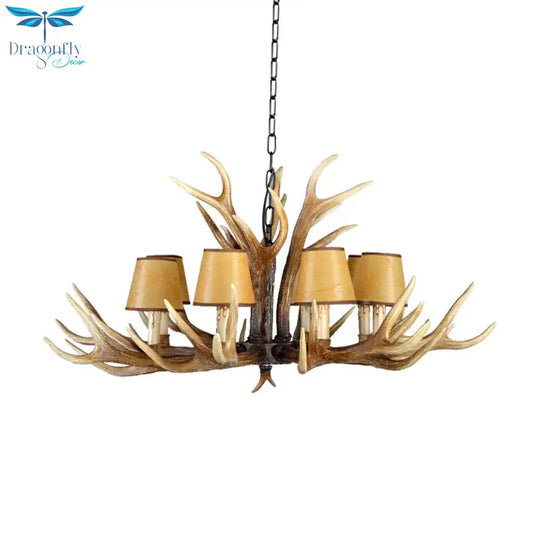 Rustic Conical Hanging Pendant 6/8/10 Lights Resin Ceiling Chandelier In Light Brown For Restaurant