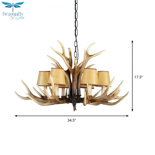 Rustic Conical Hanging Pendant 6/8/10 Lights Resin Ceiling Chandelier In Light Brown For Restaurant