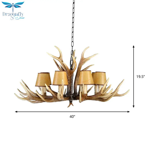 Rustic Conical Hanging Pendant 6/8/10 Lights Resin Ceiling Chandelier In Light Brown For Restaurant