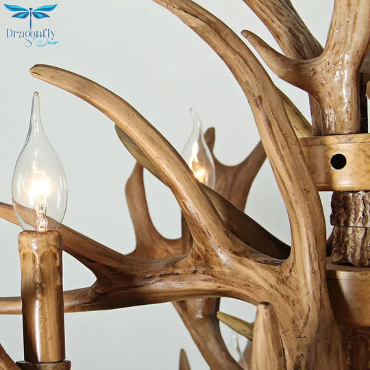 Rustic Deer Antler Ceiling Chandelier 8 Heads Resin Suspension Pendant Light In Brown For Restaurant