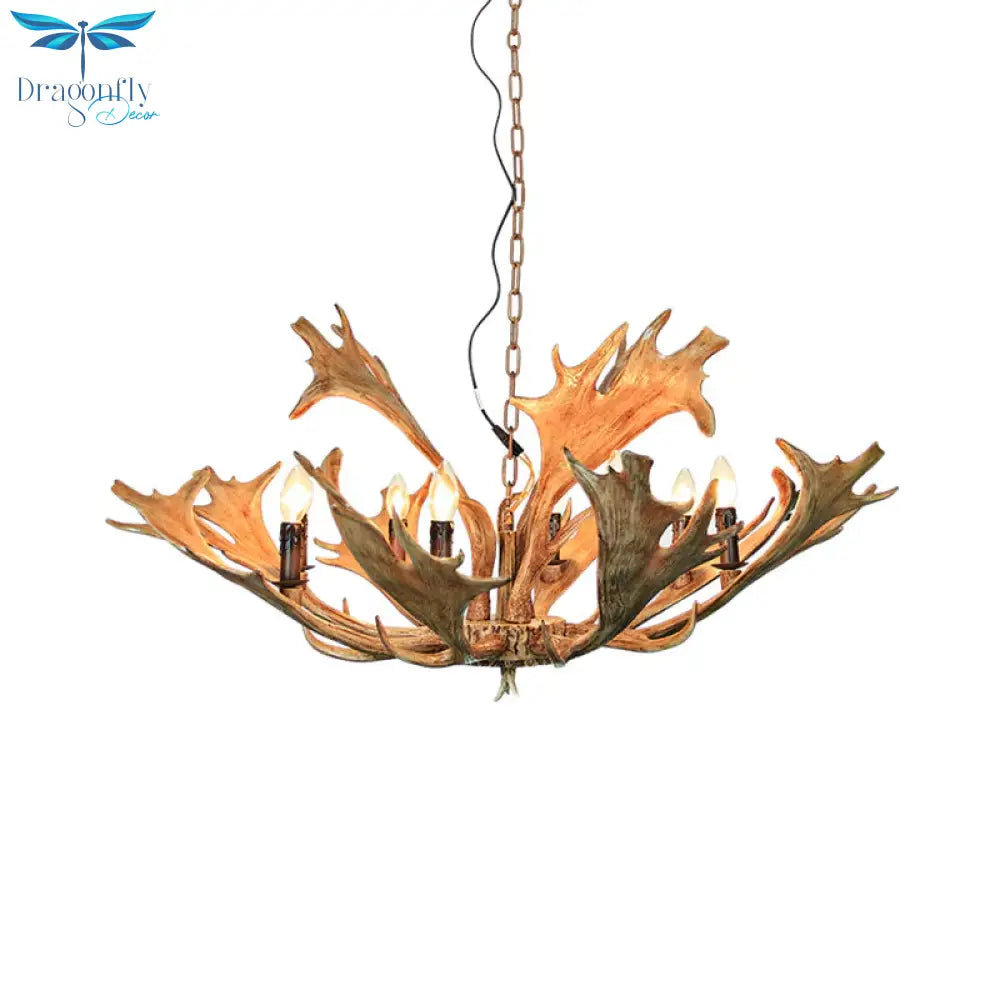 Rustic Deer Antler Ceiling Chandelier 8 Heads Resin Suspension Pendant Light In Brown For Restaurant