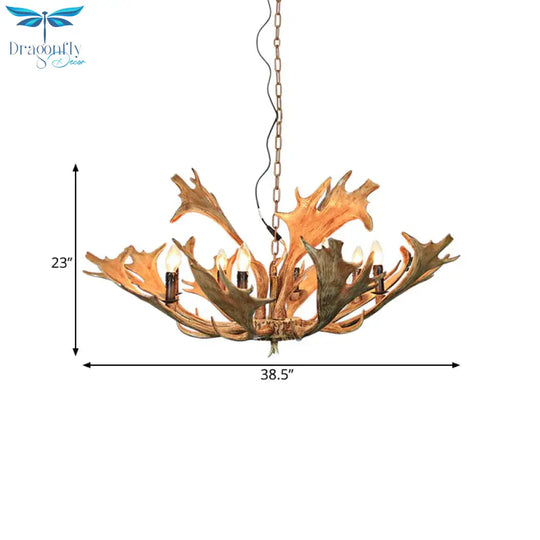 Rustic Deer Antler Ceiling Chandelier 8 Heads Resin Suspension Pendant Light In Brown For Restaurant