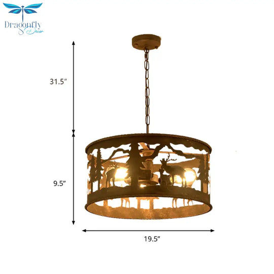 Rustic Metal 3 Lights Pendant Light Fixture For Living Room With Round Canopy