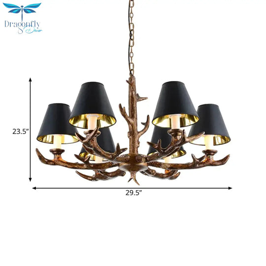 Rustic Starburst Pendant Chandelier 6 Bulbs Resin Suspension Ceiling Light In Black For Living Room