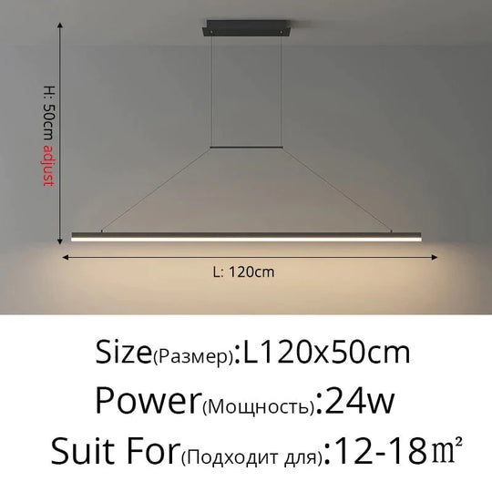 Salix V - Modern Minimalist Led Dimmable Bar Pendant Light Black B 120Cm / With Remote Pendant