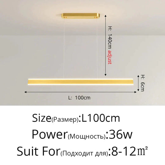 Salix V - Modern Minimalist Led Dimmable Bar Pendant Light Gold A 100Cm / With Remote Pendant
