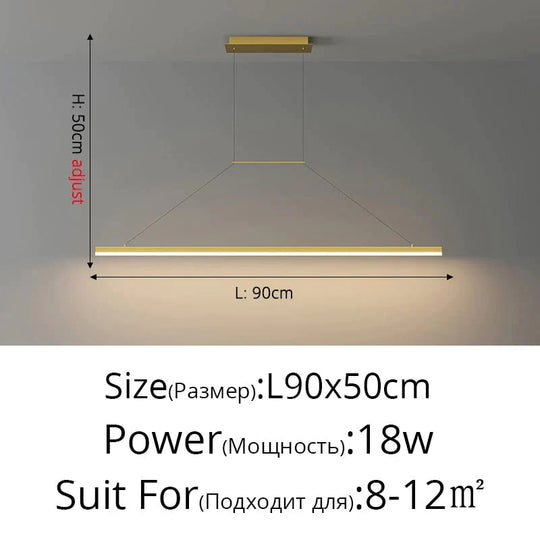 Salix V - Modern Minimalist Led Dimmable Bar Pendant Light Gold B 90Cm / With Remote Pendant