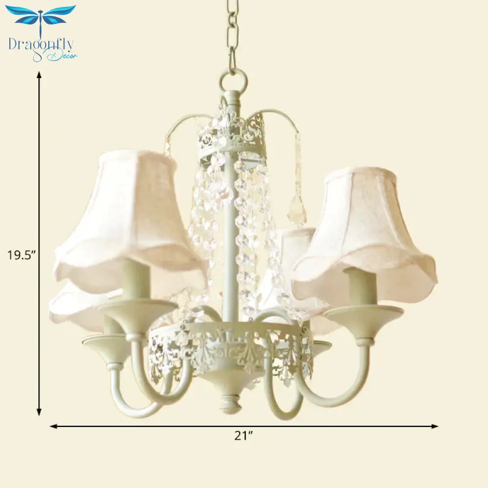 Scalloped Living Room Hanging Light Traditional Fabric 6/8 Lights Green Pendant Fixture