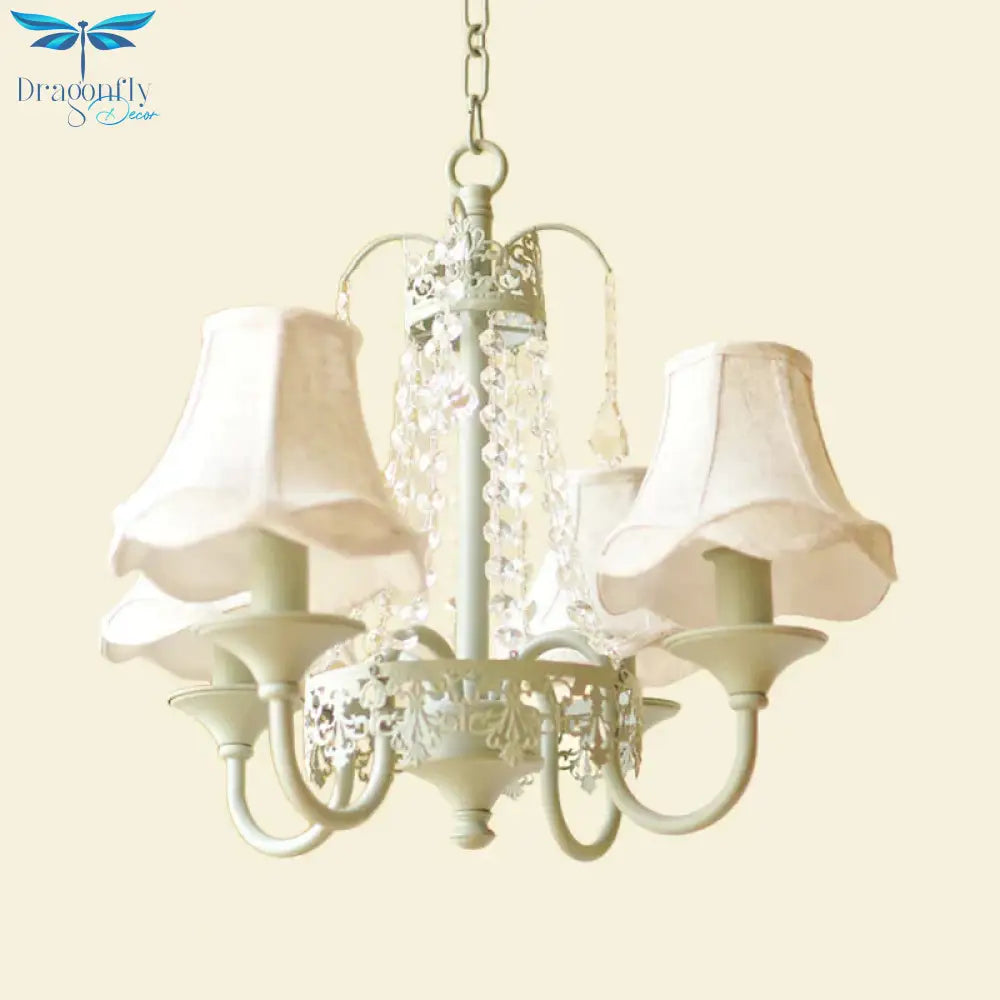 Scalloped Living Room Hanging Light Traditional Fabric 6/8 Lights Green Pendant Fixture