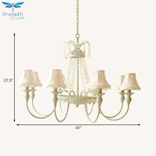 Scalloped Living Room Hanging Light Traditional Fabric 6/8 Lights Green Pendant Fixture