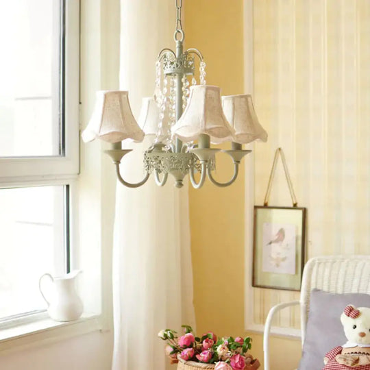 Scalloped Living Room Hanging Light Traditional Fabric 6/8 Lights Green Pendant Fixture 4 /