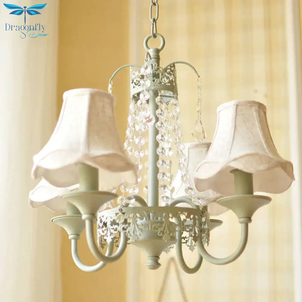 Scalloped Living Room Hanging Light Traditional Fabric 6/8 Lights Green Pendant Fixture