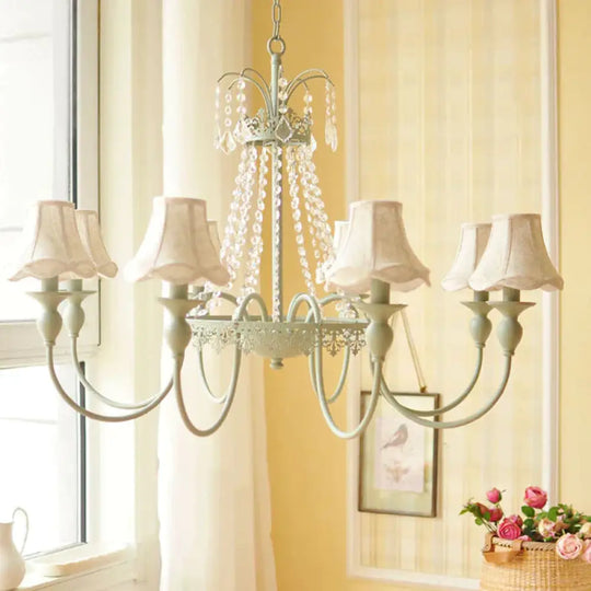 Scalloped Living Room Hanging Light Traditional Fabric 6/8 Lights Green Pendant Fixture 8 /