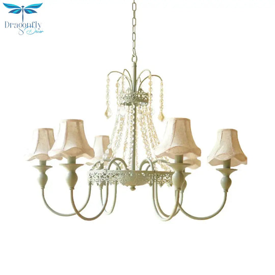 Scalloped Living Room Hanging Light Traditional Fabric 6/8 Lights Green Pendant Fixture