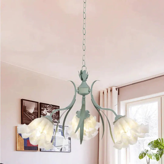Scalloped Restaurant Hanging Chandelier Korean Garden Milky Glass 3/6/9 - Head Blue Suspension