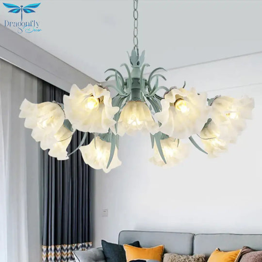 Scalloped Restaurant Hanging Chandelier Korean Garden Milky Glass 3/6/9 - Head Blue Suspension
