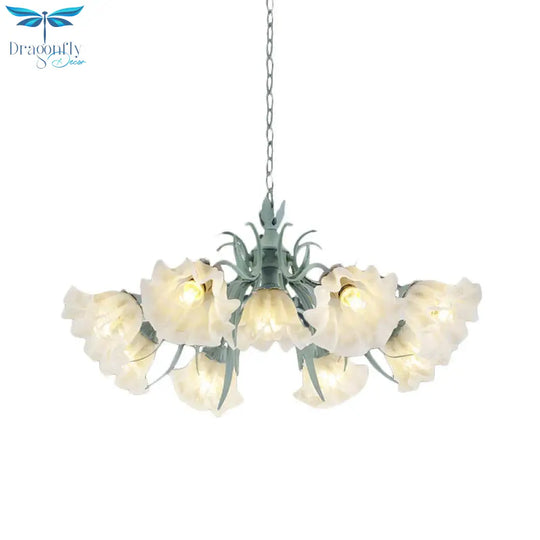 Scalloped Restaurant Hanging Chandelier Korean Garden Milky Glass 3/6/9 - Head Blue Suspension