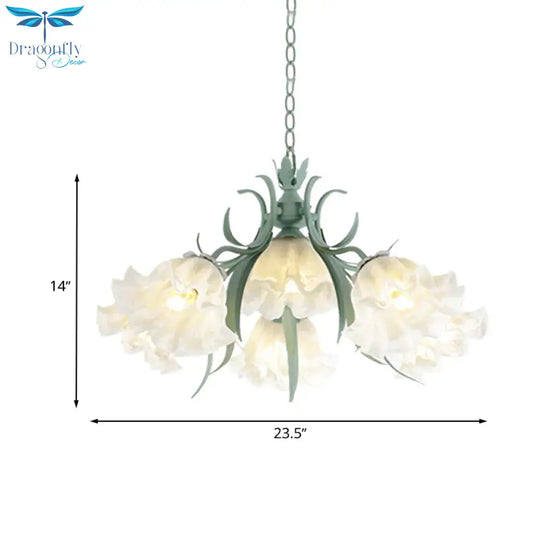 Scalloped Restaurant Hanging Chandelier Korean Garden Milky Glass 3/6/9 - Head Blue Suspension