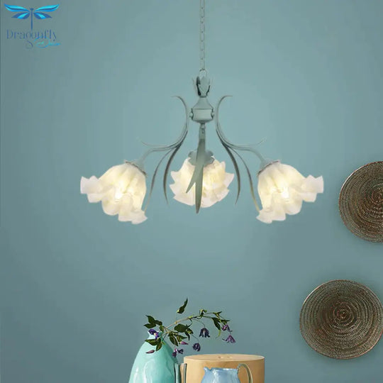 Scalloped Restaurant Hanging Chandelier Korean Garden Milky Glass 3/6/9 - Head Blue Suspension