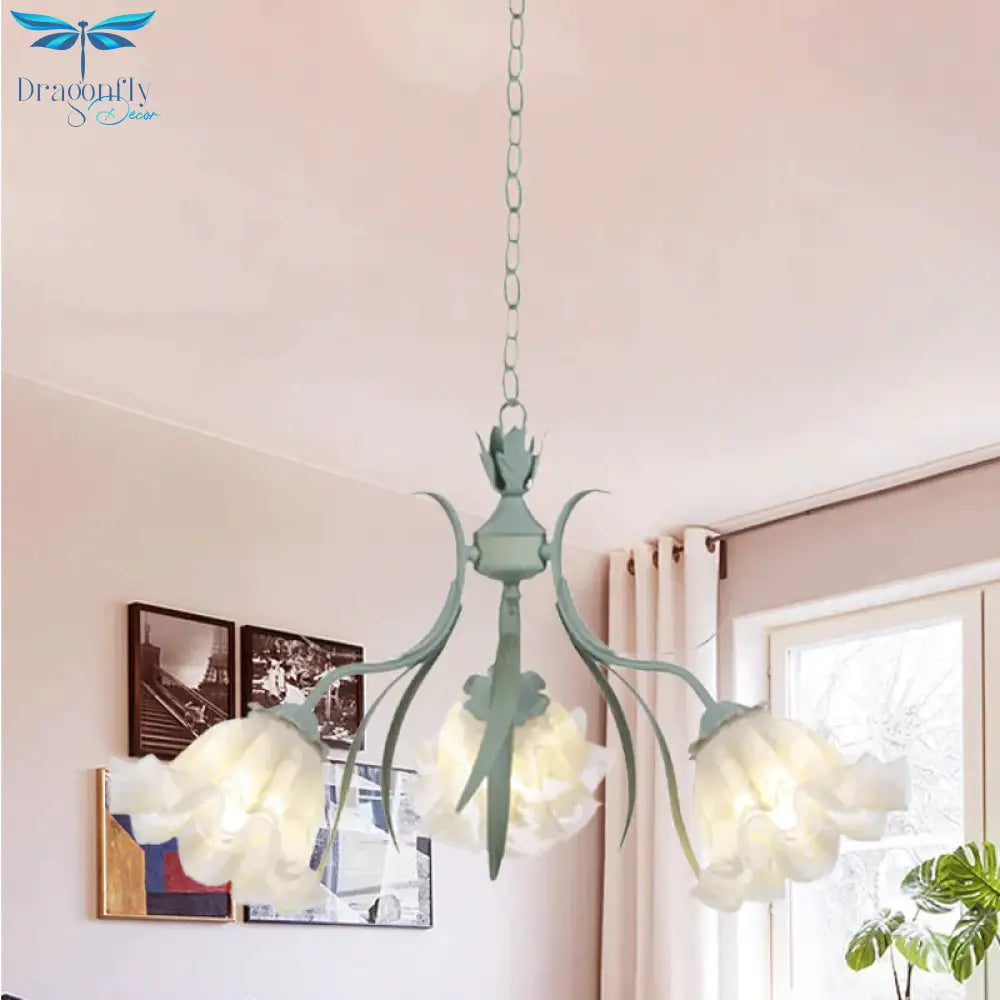 Scalloped Restaurant Hanging Chandelier Korean Garden Milky Glass 3/6/9 - Head Blue Suspension