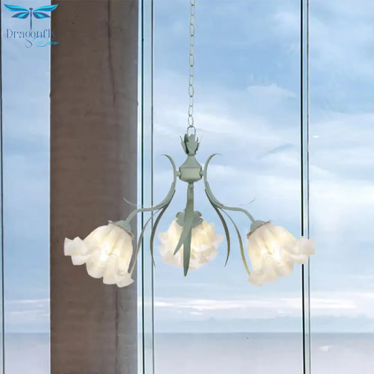 Scalloped Restaurant Hanging Chandelier Korean Garden Milky Glass 3/6/9 - Head Blue Suspension
