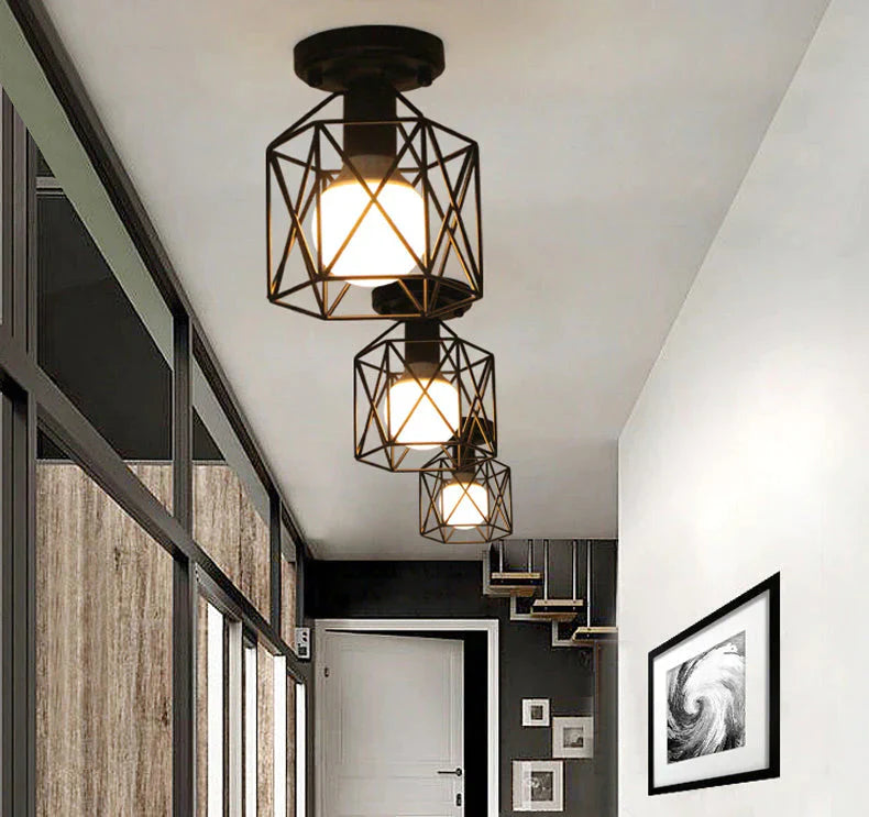 Scarlett - Vintage Industrial Iron Cage Led Ceiling Lights