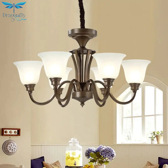 Scrolled Arm Metal Pendant Chandelier Rustic Style 3/5/6 Bulbs Guest Room Ceiling Hang Fixture In