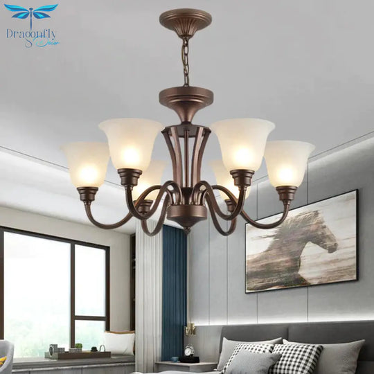Scrolled Arm Metal Pendant Chandelier Rustic Style 3/5/6 Bulbs Guest Room Ceiling Hang Fixture In