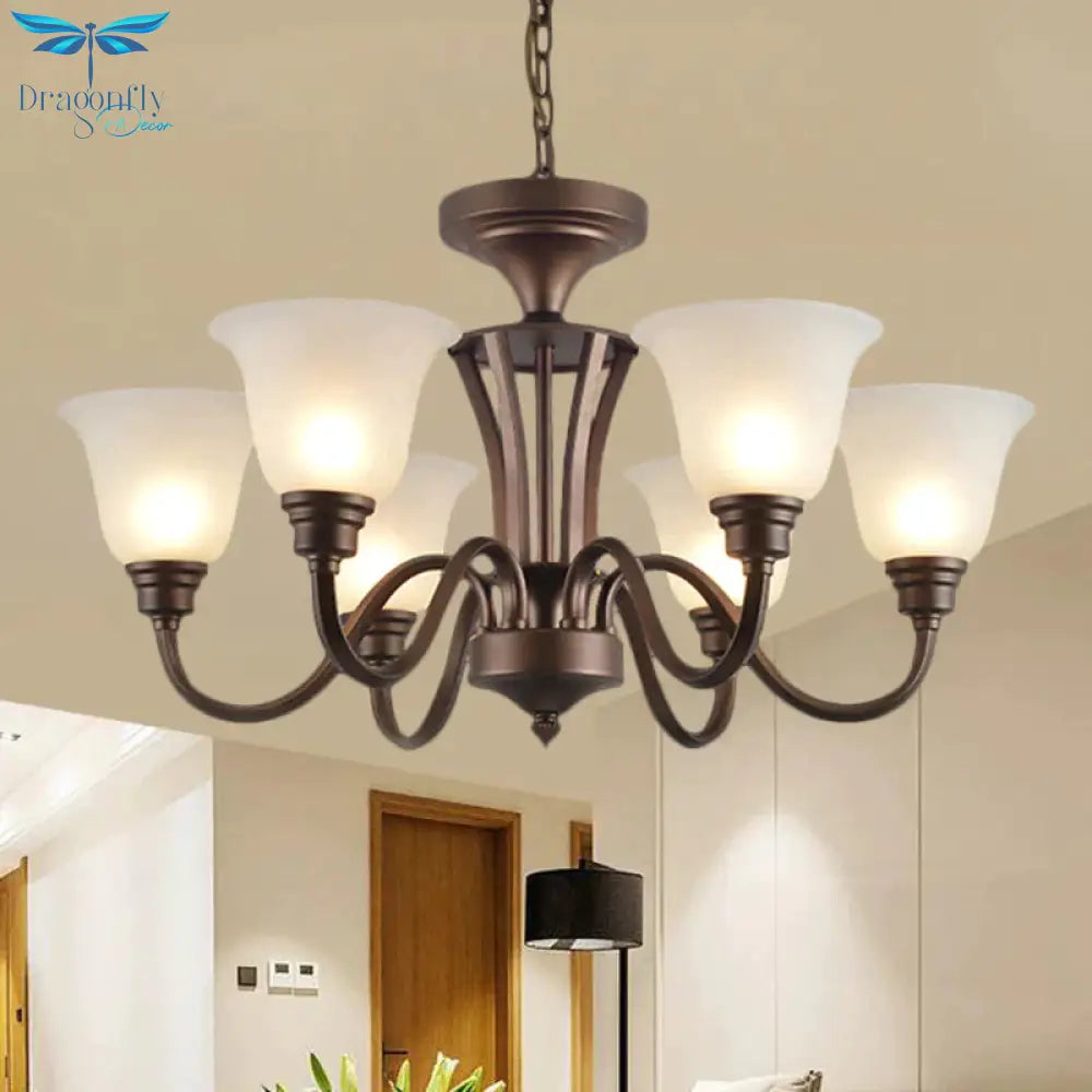 Scrolled Arm Metal Pendant Chandelier Rustic Style 3/5/6 Bulbs Guest Room Ceiling Hang Fixture In